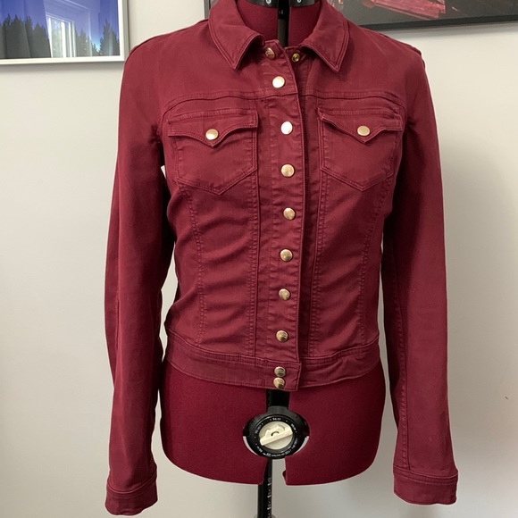 Guess by Marciano Jackets & Blazers - Guess by Marciano burgundy denim jacket with gold tone snaps